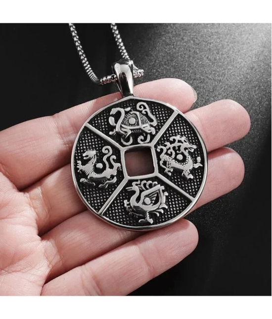 Fashion Frill Silver Chain For Men Retro Four Divine Beasts Stainless Steel Pendant Necklace For Men Boys Love Gifts - None