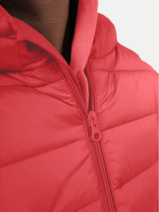 Men Classic Red puffed quilted Jacket with side pockets and hoodie