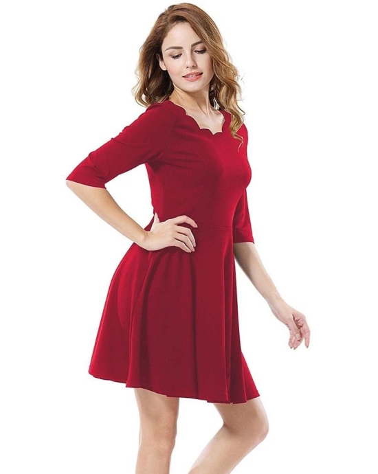 Addyvero - Red Cotton Lycra Womens Fit And Flare Dress ( Pack of 1 ) - None