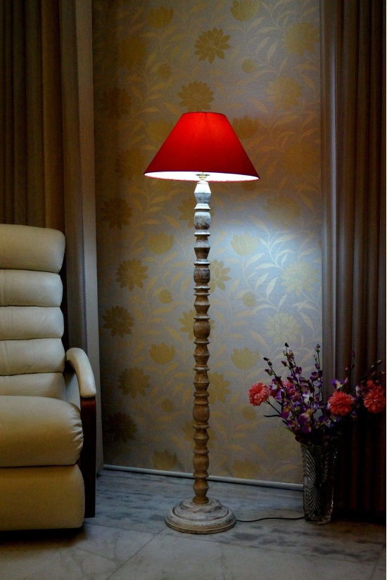 Classic Floor Lamp Red & Brown with Conical Shade (Bulb Not Included)-CLASSIC WHITE