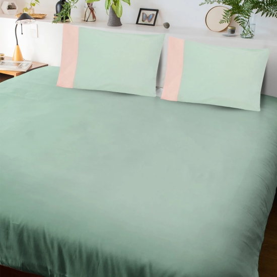 Solid Colour 100% Cotton, 270 TC King Bedsheet with 2 Colour Accent Pillow Covers Pista