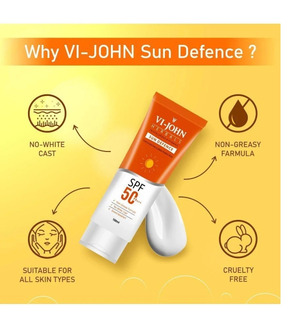 VI-JOHN Herbals Sun Defense Sunscreen SPF 50 PA+++ Broad Spectrum With Hyaluronic & Vitamin C 100ml