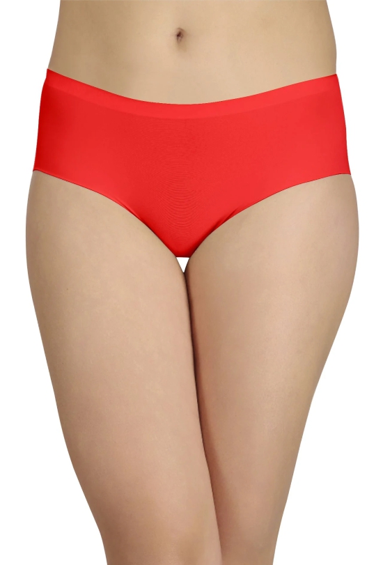 Sona Womens Comfortable Red Plain Seamless (No Line) Lycra SILK Cotton Anti-Bacterial, Skinny Soft Premium Panties-L / RED