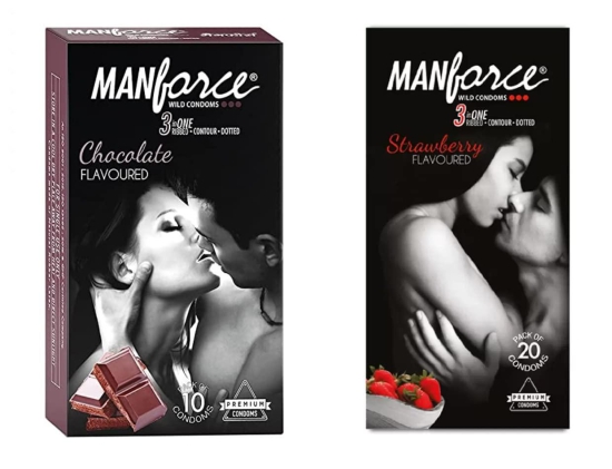 MANFORCE Chocolate Strawberry Condoms 10''s (Combo of 2) Condom (Set of 2 20 Sheets)