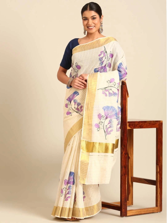 Kalyan Silks Golden Lines With Violet Printed Set Saree