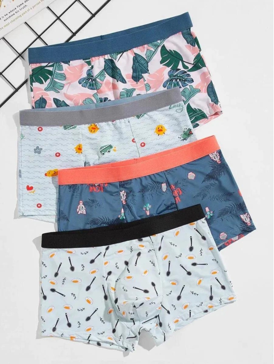 MEN 4 PCS TROPICAL & CARTOON GRAPHIC BOXER BRIEF-XXXL