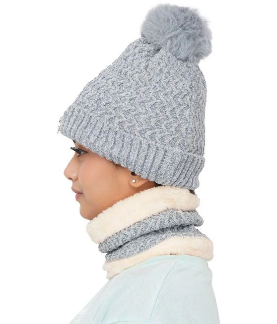 PENYAN Girls Gray Woollen Caps For Winter ( Pack of 1 ) - Gray