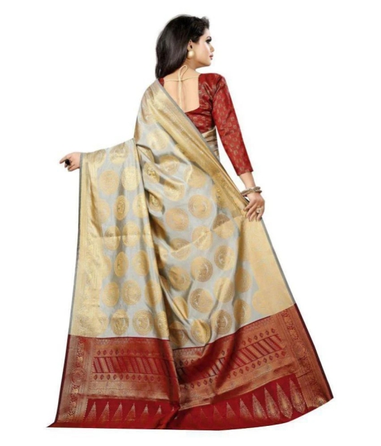 Gazal Fashions - Beige Banarasi Silk Saree With Blouse Piece (Pack of 1)