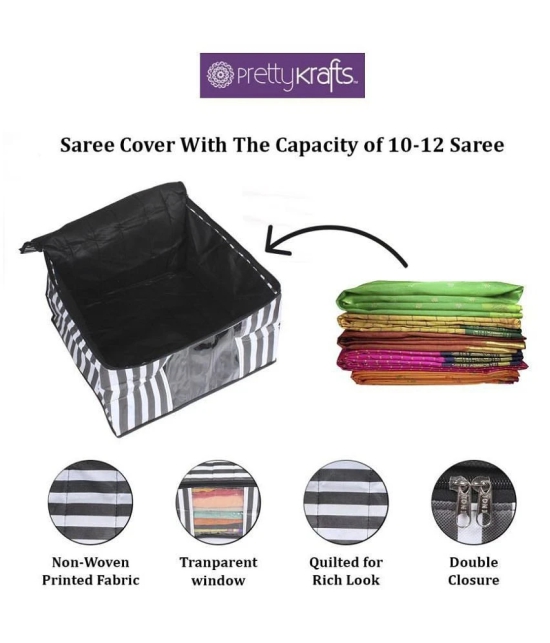 PrettyKrafts 3 layered Quilted saree Cover Bag/wardrobe organizer with transparent window (Pack of 6), Black Stripes