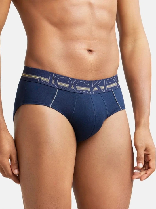 Jockey US14 Men Super Combed Cotton Solid Brief with Ultrasoft Waistband - Navy - None