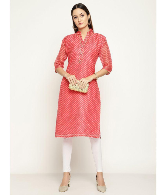 Queenley - Pink Silk Women's Straight Kurti ( Pack of 1 ) - None