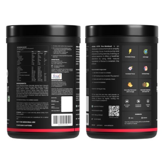 Athlab (by Nutrabay) HYPR Pre Workout | Naturally Flavoured & Sweetened with Monk Fruit | 200mg Natural Caffeine, 3000mg L-Arginine, 2000mg Beta Alanine, 2000mg Citrulline Malate - Orange Blast, 480g