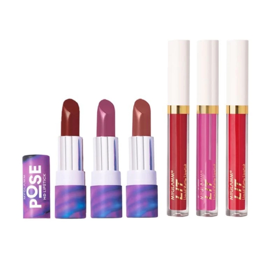 2 POSE HD Lipstick + LIT Liquid Matte Lipstick Exclusive Combo