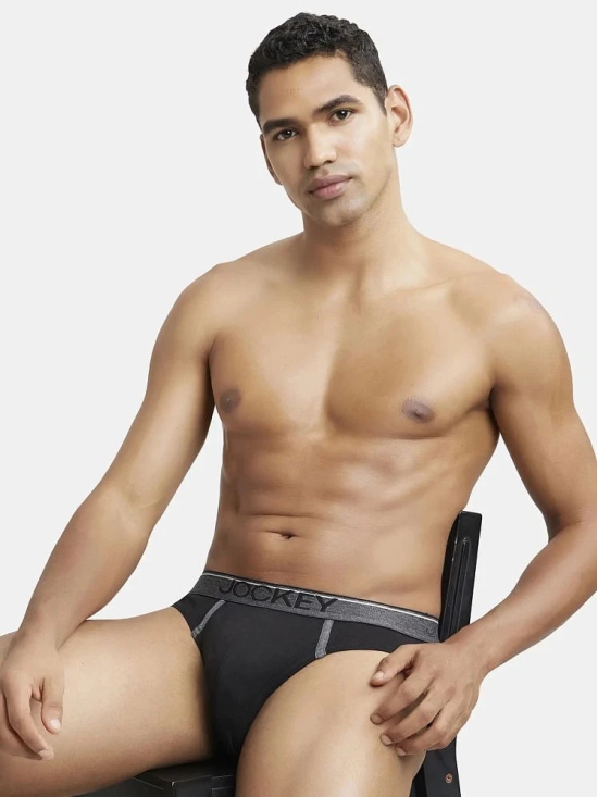 Jockey 8044 Men Super Combed Cotton Rib Solid Brief with Ultrasoft Waistband - Black - None