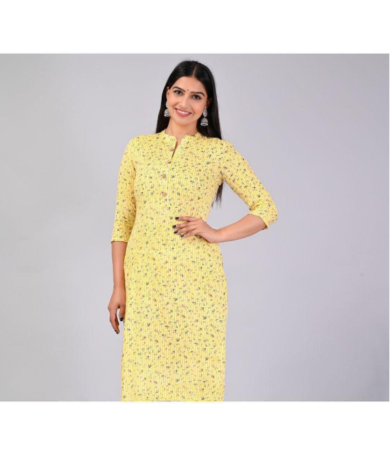 MAUKA Rayon Printed Straight Womens Kurti - Yellow ( Pack of 1 ) - None