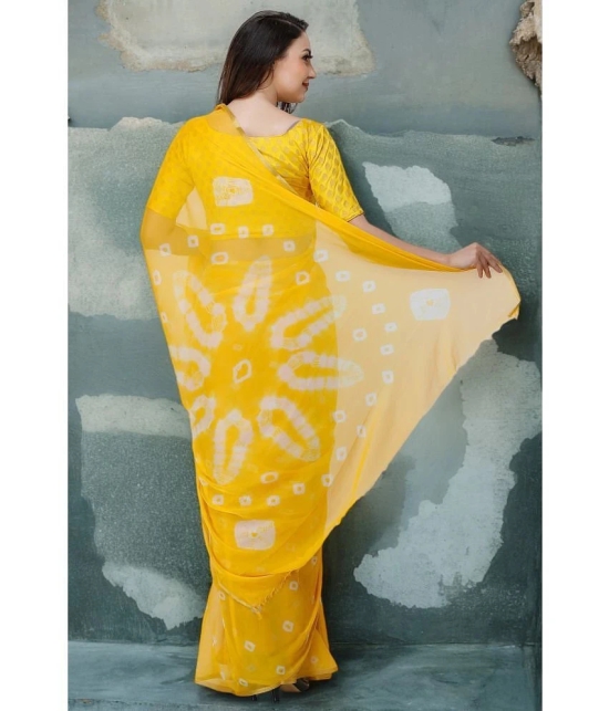 clafoutis Chiffon Dyed Saree Without Blouse Piece - Yellow ( Pack of 1 ) - Yellow