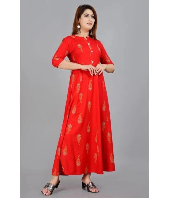 Smien - Red Rayon Womens Flared Kurti ( Pack of 1 ) - None