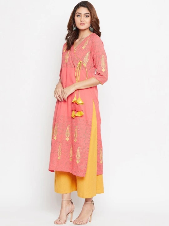 Women Peach-Coloured & begonia Ethnic Motifs Embroidered Thread Work Kurta