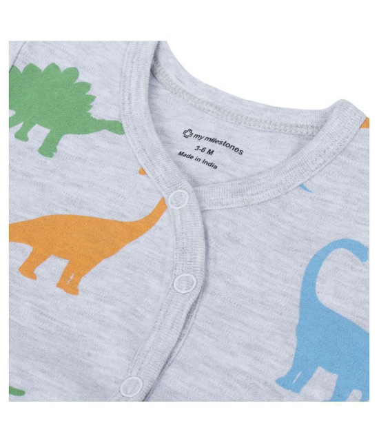 My Milestones T-shirt Half Sleeves Boys Grey Dino / Navy Blue -2Pc Pack 6-9 M - None