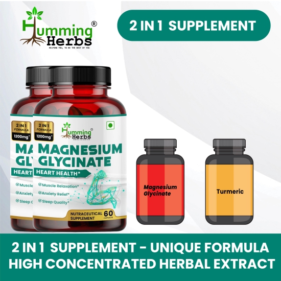 Humming Herbs Magnesium Glycinate - Enhanced Absorption Formula for Heart Health, Muscle Relaxation & Sleep Support - Pack of 2