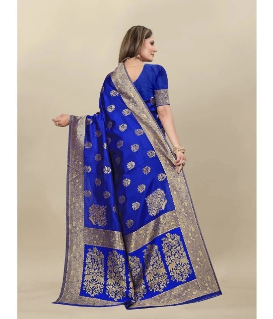 Gazal Fashions - Blue Banarasi Silk Saree With Blouse Piece ( Pack of 1 ) - Blue