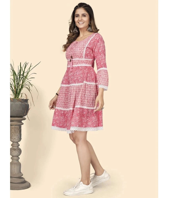 Vbuyz - Pink Cotton Womens Fit & Flare Dress ( Pack of 1 ) - None