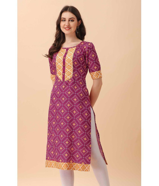 Glomee - Wine Crepe Women's Straight Kurti ( Pack of 1 ) - None