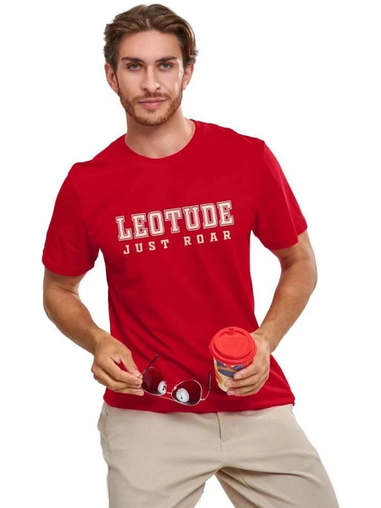 Leotude Cotton Blend Regular Fit Printed Half Sleeves Mens Round T-Shirt - Red ( Pack of 1 ) - None