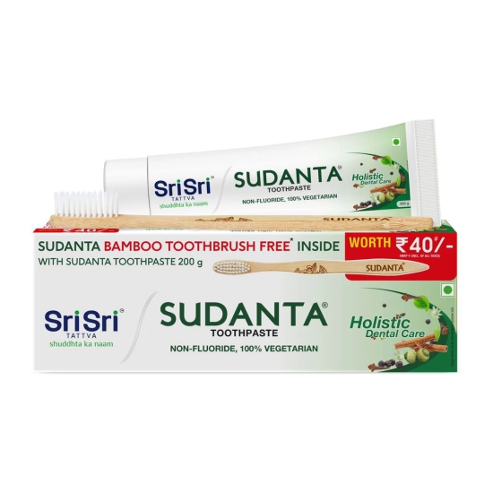 Sri Sri Tattva Sudanta Toothpaste -  Non - Fluoride - 100% Vegetarian, 200g x Pack of 3 (Bamboo Toothpaste Free Inside)