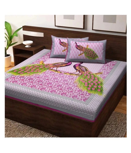 Frionkandy Cotton Double Bedsheet with 2 Pillow Covers ( 229 cm x 254 cm ) - Pink