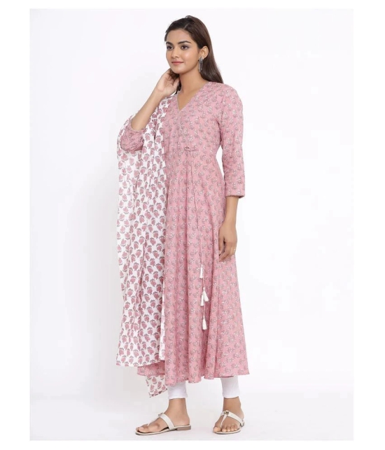 miravan Pink Cotton Anarkali Kurti - XXL