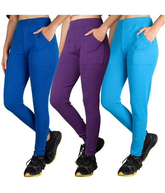 KARARO JEGGINGS - Cotton Blend Skinny Fit Purple Womens Jeggings ( Pack of 3 ) - None