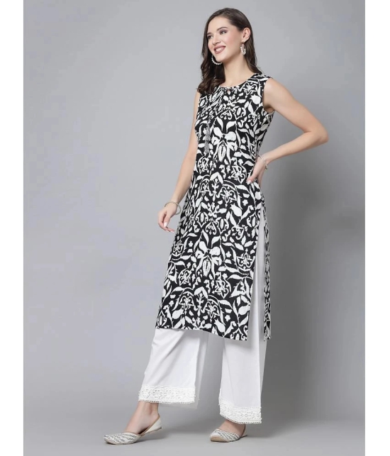 KIPEK Rayon Printed Straight Womens Kurti - Black ( Pack of 1 ) - None