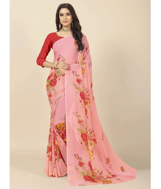 Rangita Women Floral Printed Georgette Saree With Blouse Piece - Peach - Peach