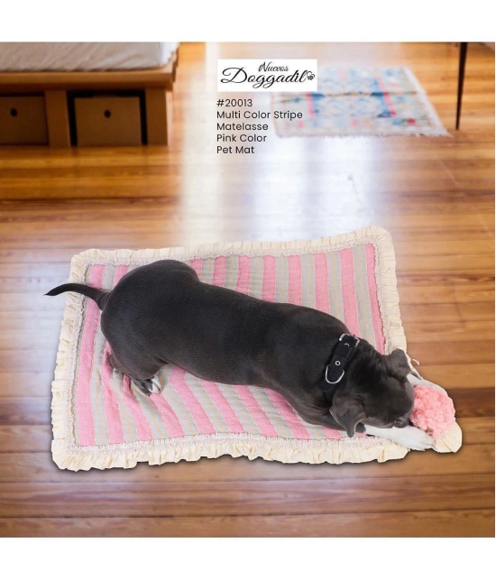 NUEVOS DOGGADIL Cotton Jacquard Stripe Rectangle Pet Bed Mattress | Foldable Padded Pet Mat | Light Weighted Mattress for Pet_ PINK - Small