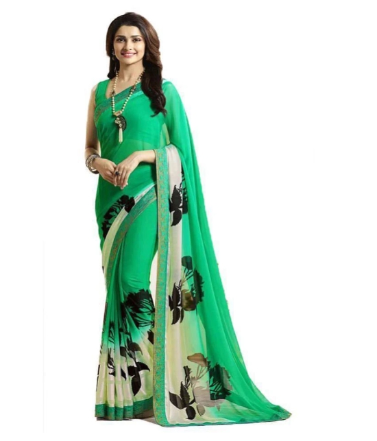 Gazal Fashions - Green Chiffon Saree With Blouse Piece (Pack of 1)