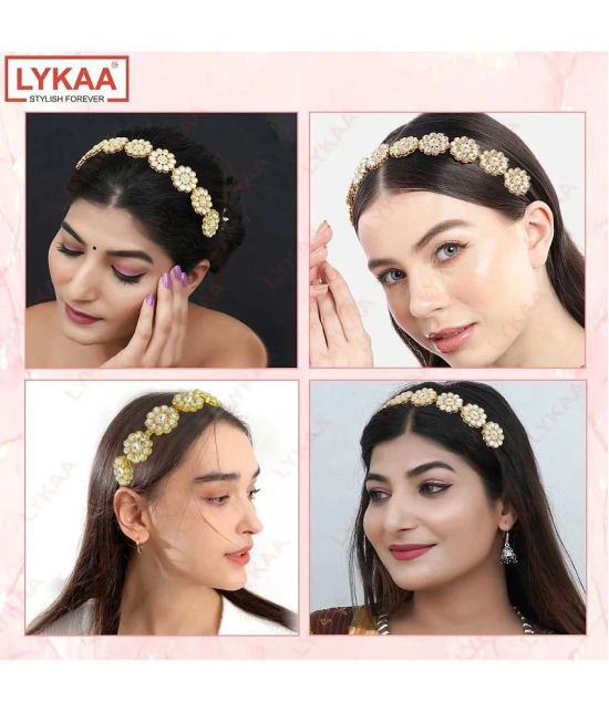 Lykaa Kundan Hairband Floral Design MathaPatti Gold-Plated Hair Band For Women - 1 Pack (Golden) - Multi