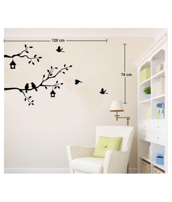 Asmi Collection Birds Family on a Tree Branch Wall Sticker ( 75 x 128 cms )