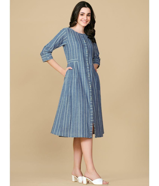 Glomee - Blue Cotton Women''s A-line Dress ( Pack of 1 ) - None