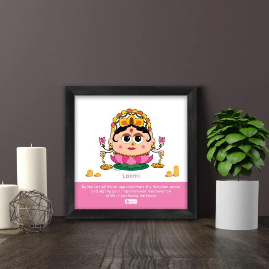 Indigifts Diwali Gift Wall Decor - Be Like Laxmi Printed Pink Poster Frame 8x8 Inches - Diwali Decorations Items, Religious Gift Items, Housewarming Gift, Laxmi Frame Small