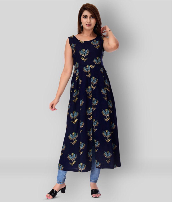 Maquien - Blue Rayon Women's Front Slit Kurti ( Pack of 1 ) - XL