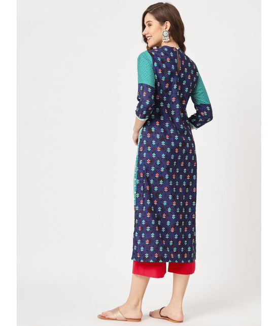 Pannkh - Navy Rayon Womens Straight Kurti ( Pack of 1 ) - None