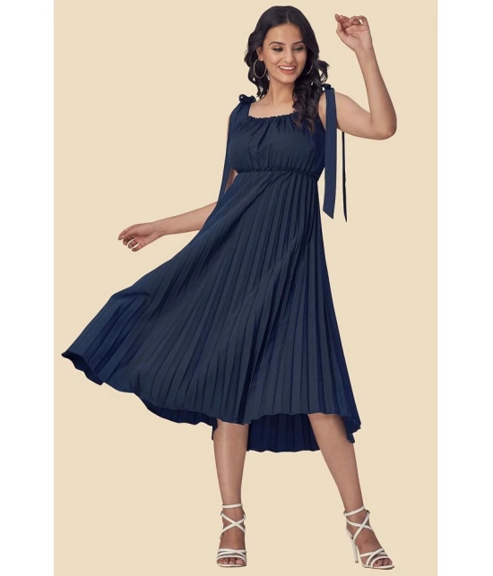 Glomee Crepe Solid Midi Womens Fit & Flare Dress - Blue ( Pack of 1 ) - None