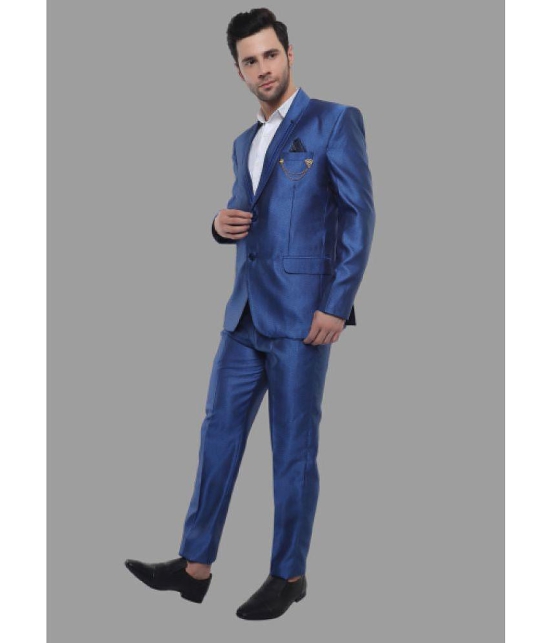 DKGF Fashion - Light Blue Polyester Regular Fit Men's 2 Piece Suit ( Pack of 1 ) - None