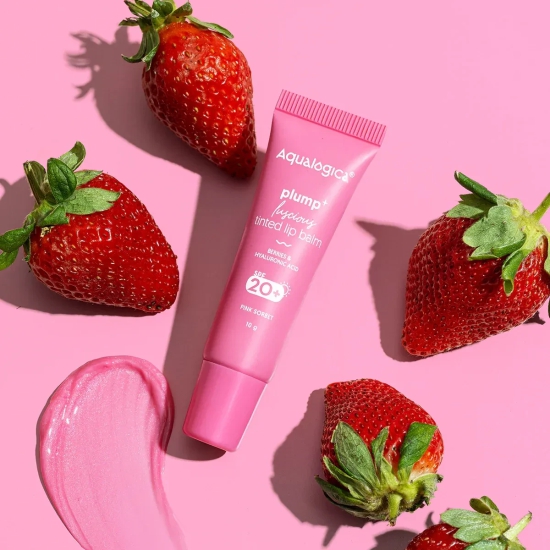 Pink Sorbet Plump+ Luscious Tinted SPF 20+ Lip Balm with Berries & Hyaluronic Acid - 10g