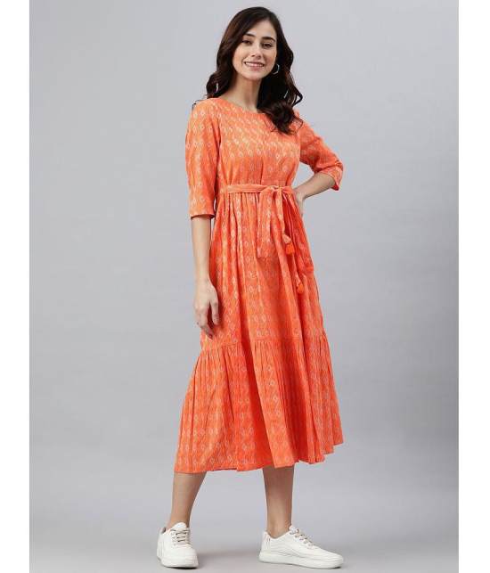 Janasya - Cotton Orange Womens Fit And Flare Dress ( Pack of 1 ) - None