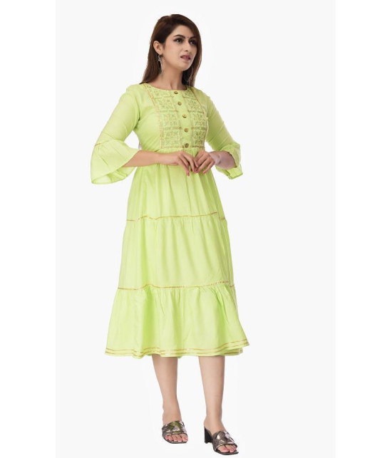 Maquien - Green Rayon Women's Tiered Flared Kurti ( Pack of 1 ) - S