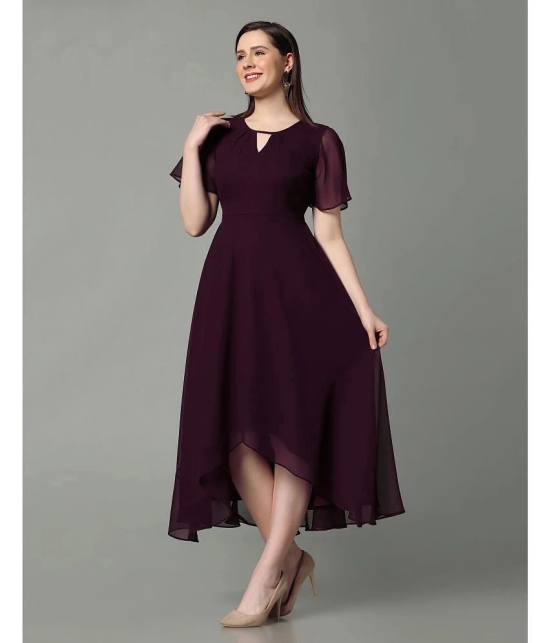 Selvia Georgette Solid Full Length Womens Empire Dress - Wine ( Pack of 1 ) - None