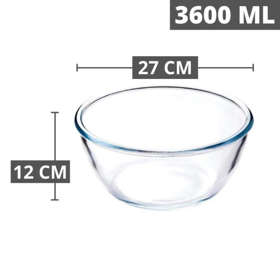 Femora Borosilicate Glass Solid Microwave Safe All-Purpose Mixing Bowl (3600 ml) - Set of 4.