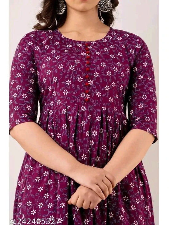 RIAANA Cotton Printed Flared Womens Kurti - Purple ( Pack of 1 ) - None